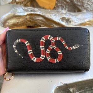 Gucci Black Leather Wallet with Red and White Snake